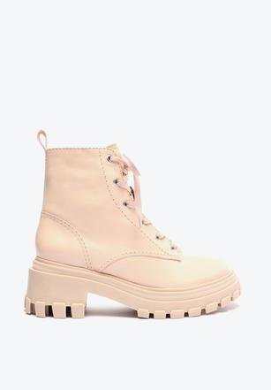 Bota Coturno Salto Bloco Tratorada Couro Rosa Clara