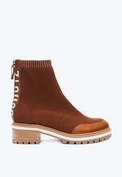 Bota Salto Baixo Tratorada Knit Marrom