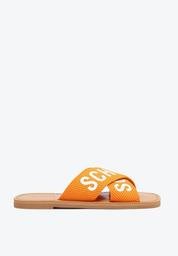Sandália Rasteira de X Logo Schutz Tecido Laranja