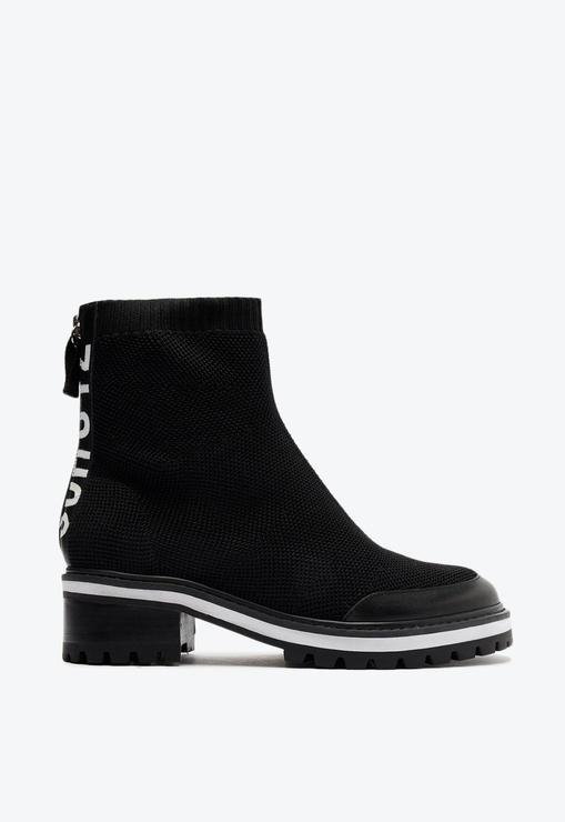 Bota Salto Baixo Tratorada Knit Preta