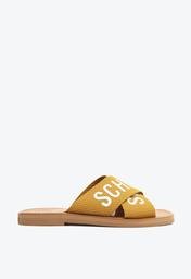 Sandália Rasteira de X Logomania Tecido Amarelo Escuro