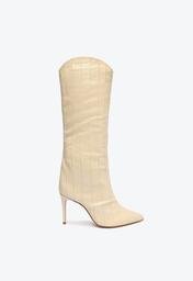 Bota Cano Longo Salto Maryana Couro Creme