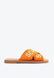 Sandália Rasteira de X Schutz Logo Laranja e Branca