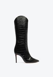 Bota Cano Longo Salto Maryana Couro Preta