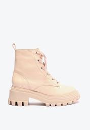 Bota Coturno Salto Bloco Tratorada Couro Rosa Clara